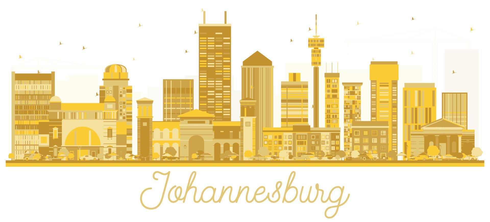 silueta dorada del horizonte de la ciudad de johannesburgo, sudáfrica. vector