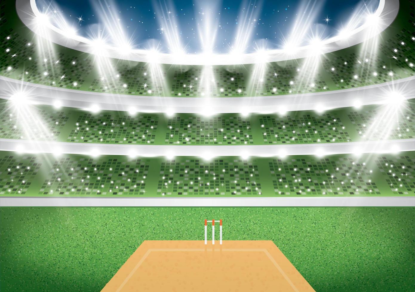 Cricket Stadium with Spotlights. vector