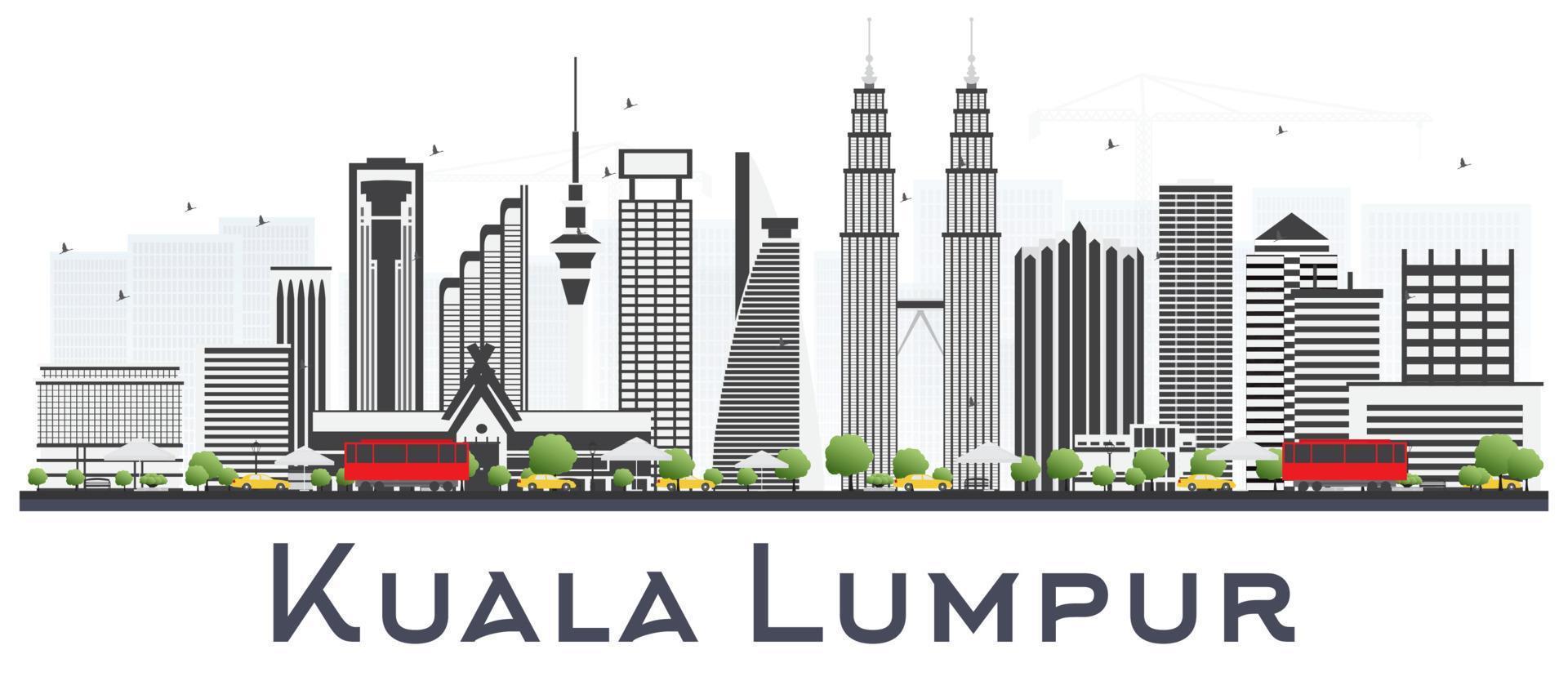 Kuala Lumpur Malaysia City Skyline with Gray Buildings Isolated on White Background. vector