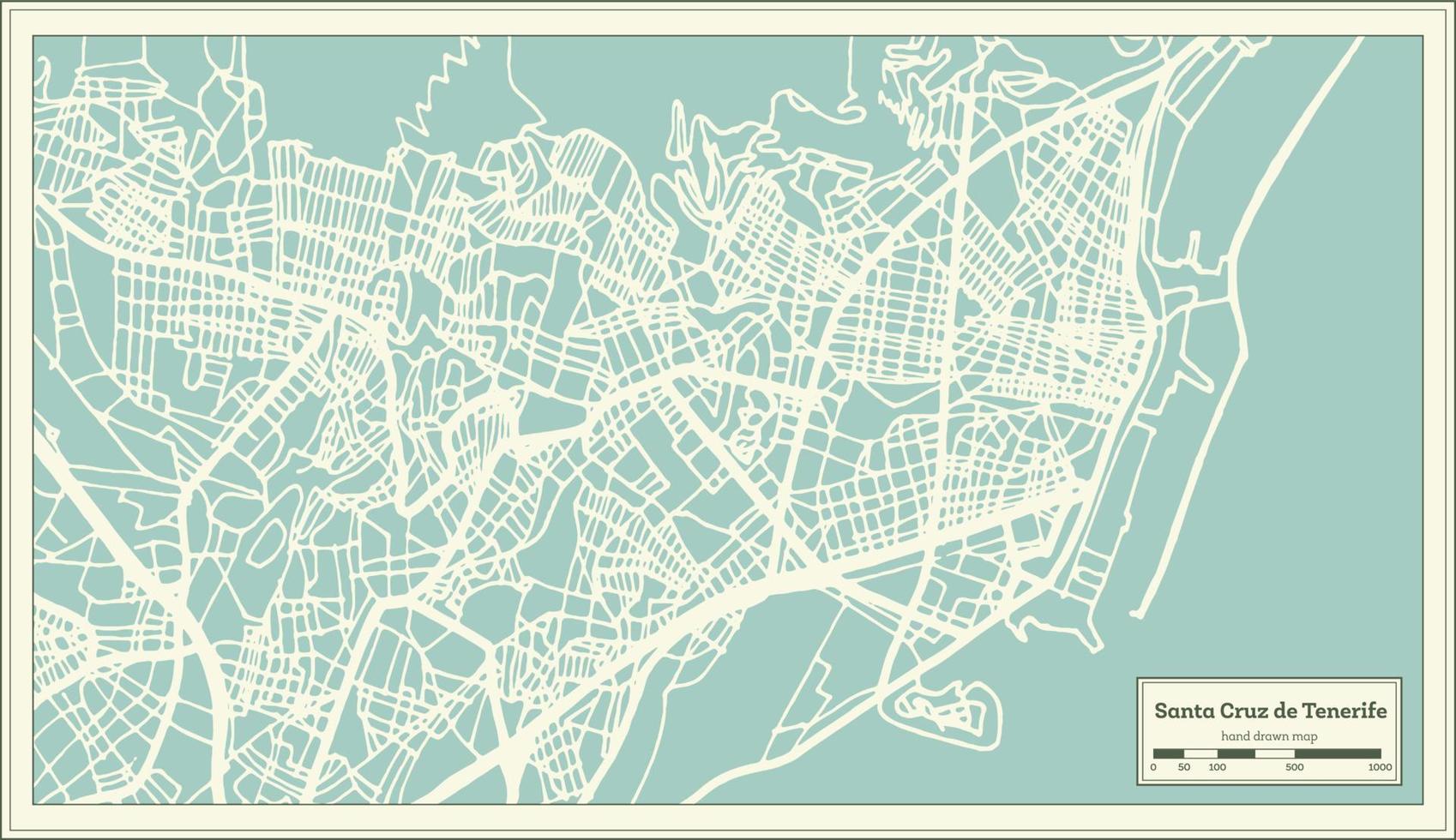 Santa Cruz de Tenerife Spain City Map in Retro Style. Outline Map. vector