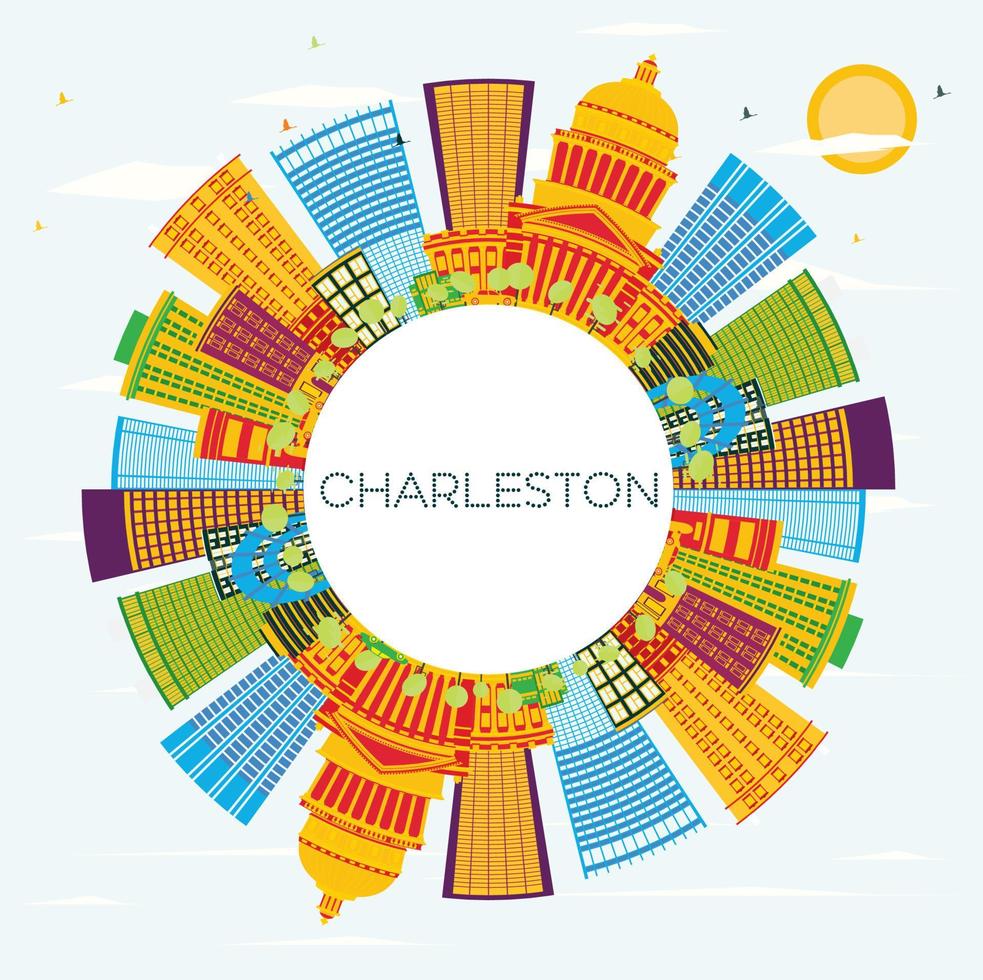 Charleston City Skyline with Color Buildings, Blue Sky and Copy Space. vector