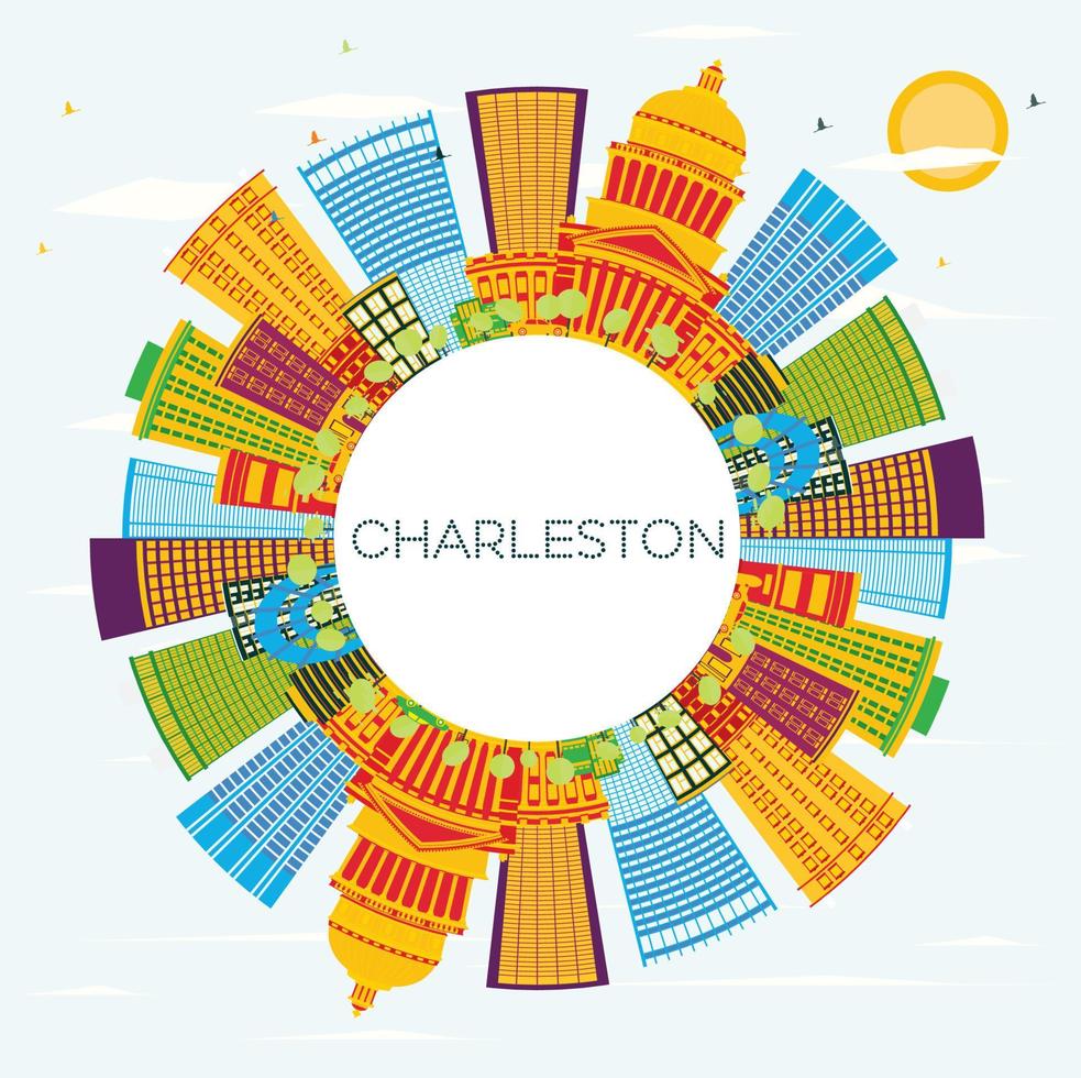 horizonte de la ciudad de charleston con edificios de color, cielo azul y espacio para copiar. vector