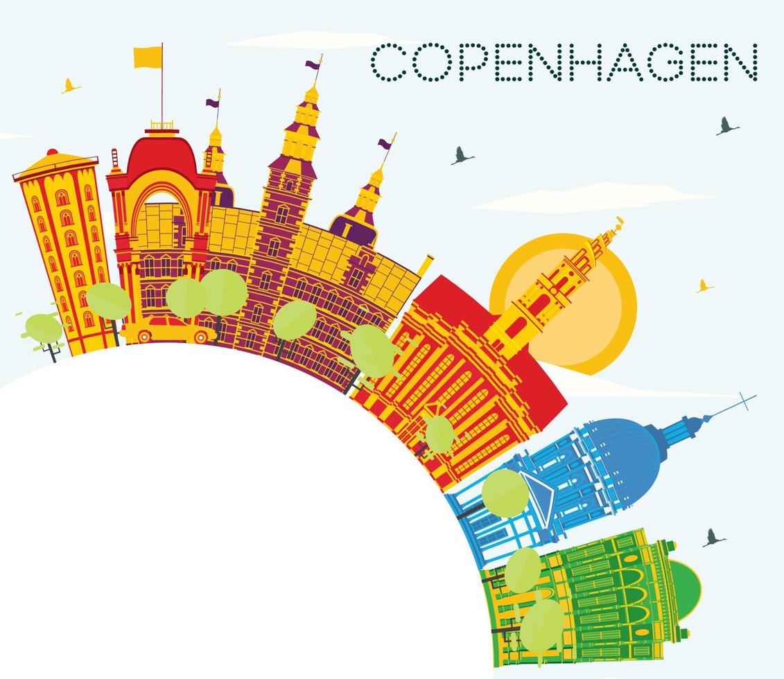 Copenhagen Denmark City Skyline with Color Buildings, Blue Sky and Copy Space. vector