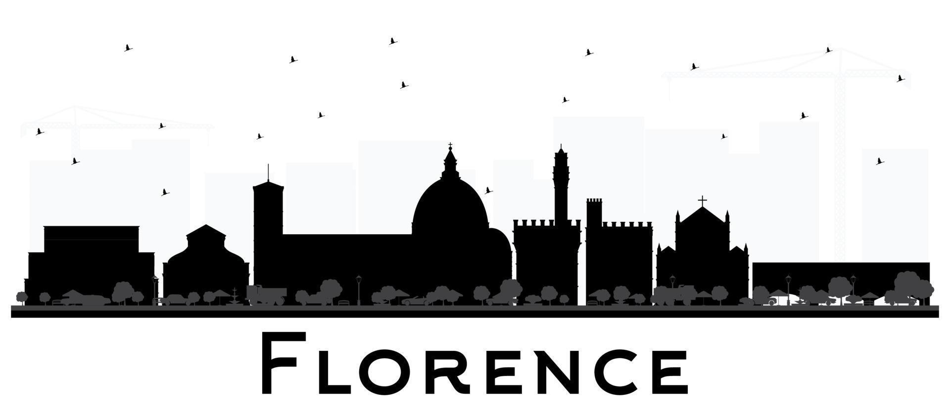 Florence Italy City Skyline Silhouette with Black Buildings Isolated on White. vector