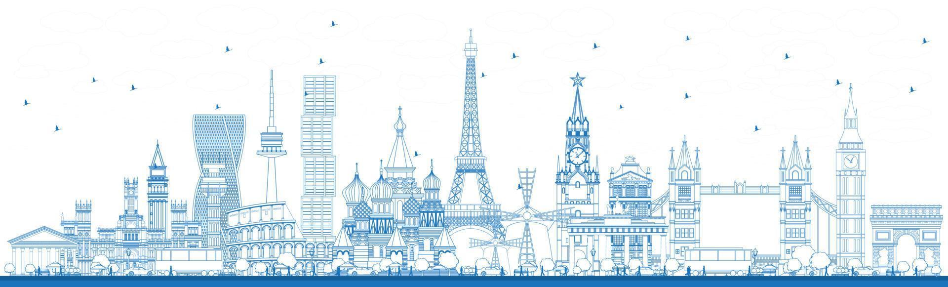 Outline Famous Landmarks in Europe. vector