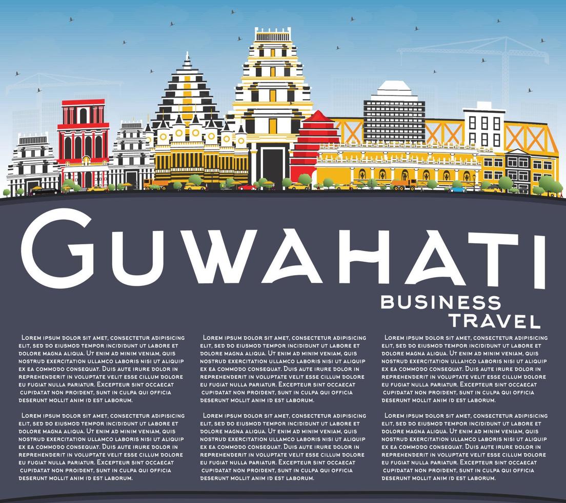 Guwahati India City Skyline with Color Buildings, Blue Sky and Copy Space. vector