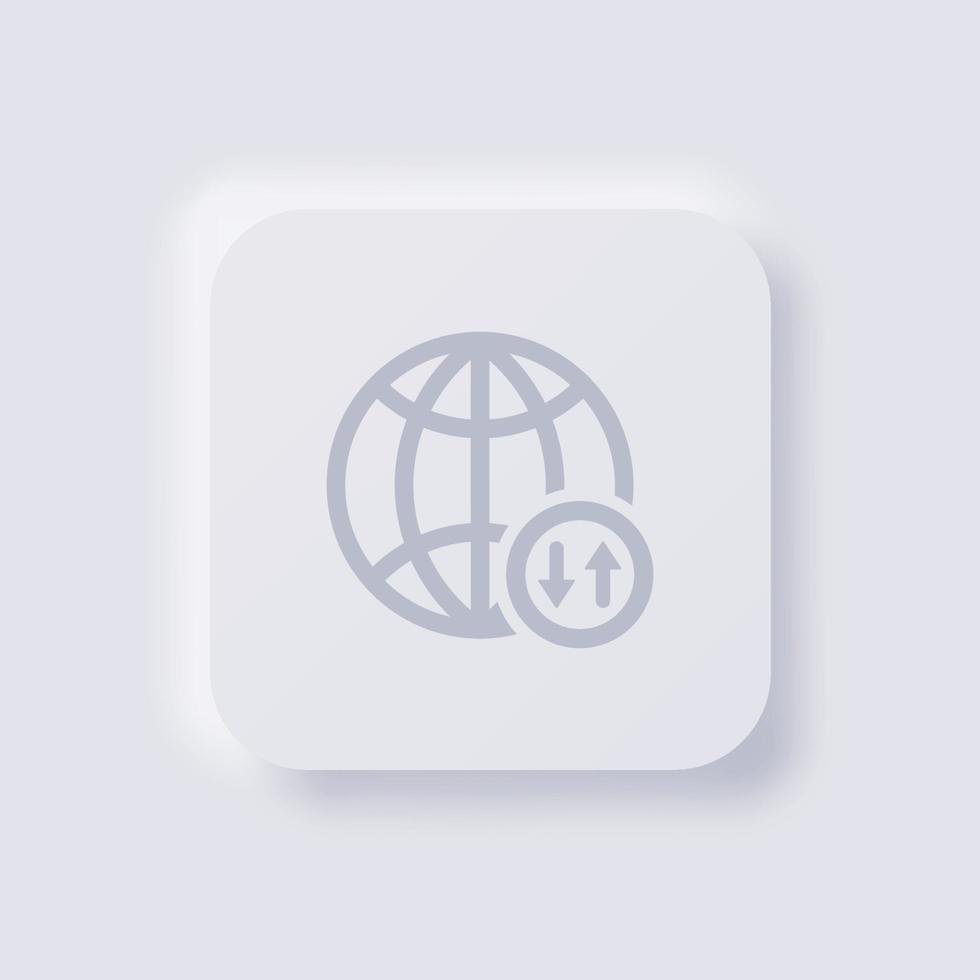 Globe icon with upload and download arrow symbol, White Neumorphism soft UI Design for Web design, Application UI and more, Button, Vector. vector