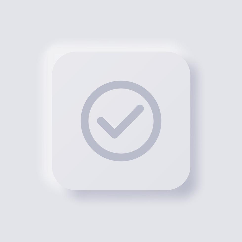 Check mark icon, Tick icon, White Neumorphism soft UI Design for Web design, Application UI and more, Button, Vector. vector