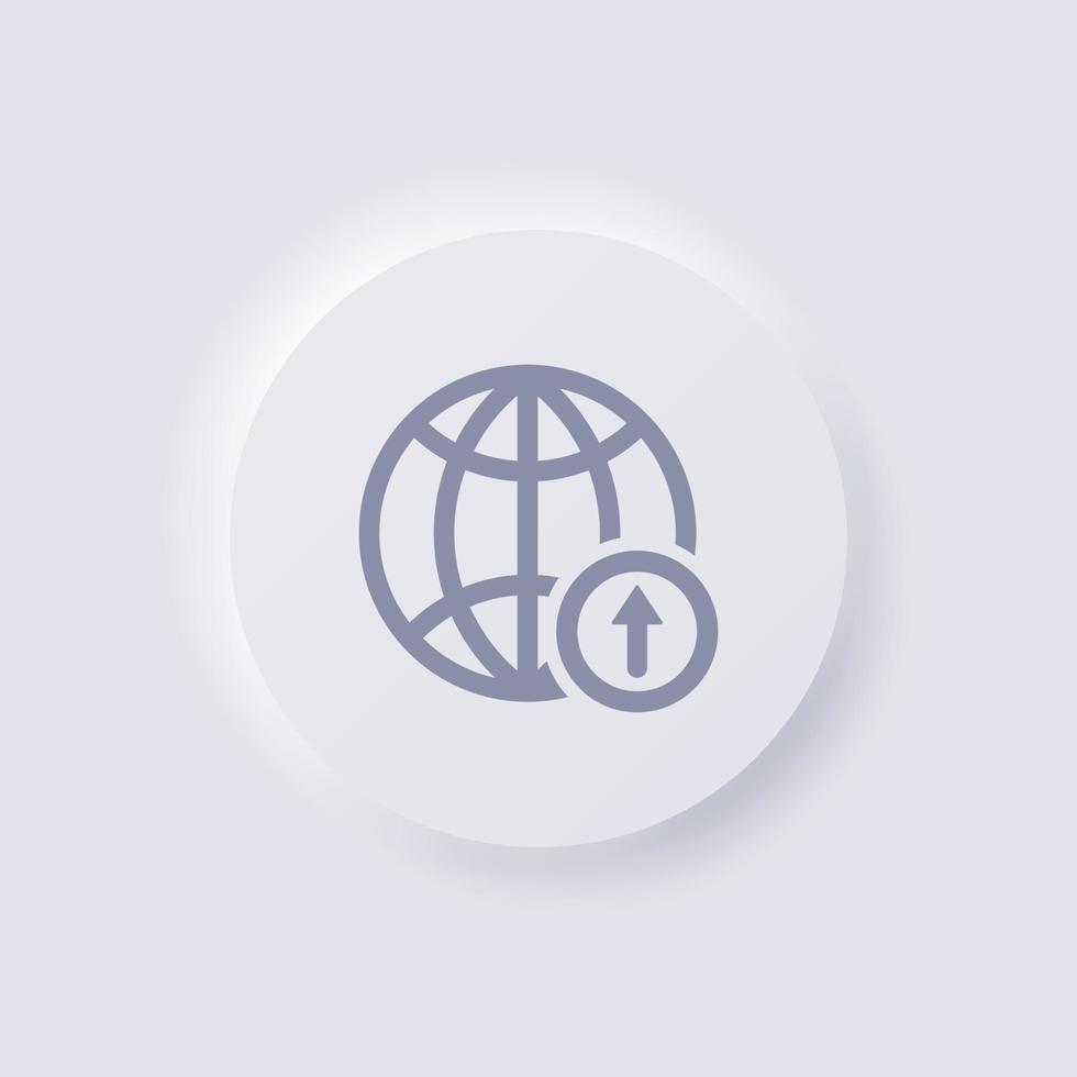 Globe icon with upload arrow symbol, White Neumorphism soft UI Design for Web design, Application UI and more, Button, Vector. vector