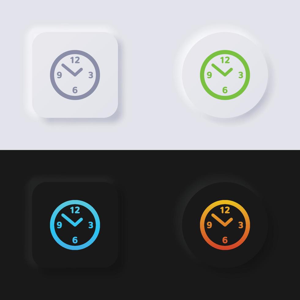 conjunto de iconos de reloj analógico, diseño de interfaz de usuario suave de botón de neumorfismo multicolor para diseño web, interfaz de usuario de aplicación y más, botón, vector. vector