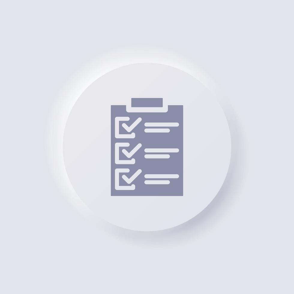 Checklist form icon, White Neumorphism soft UI Design for Web design, Application UI and more, Button, Vector. vector