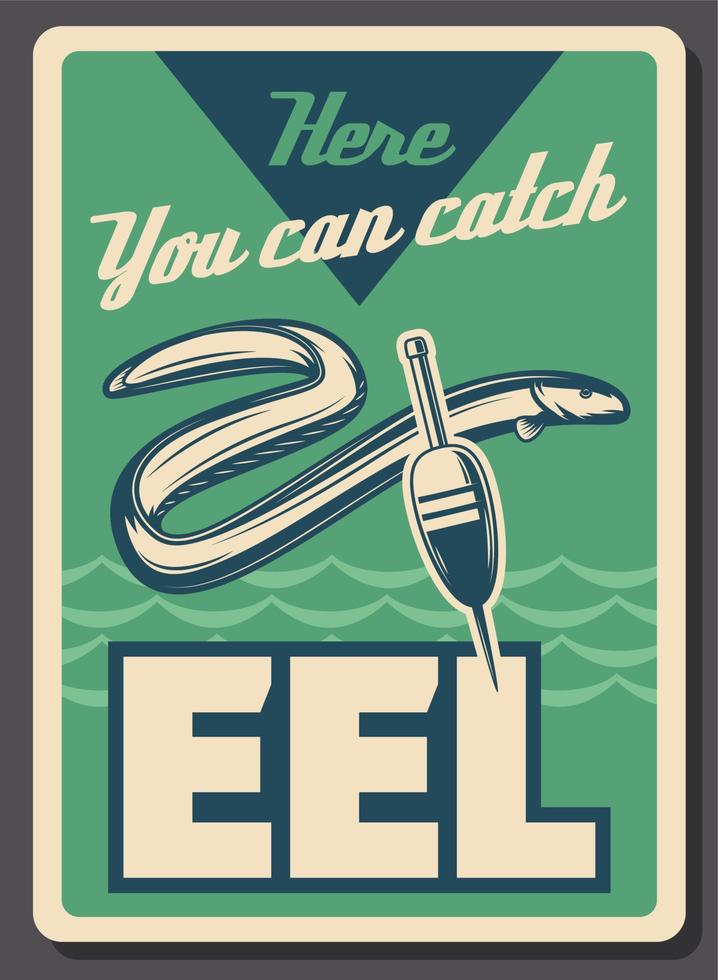 Eel fish fishing and float, vector