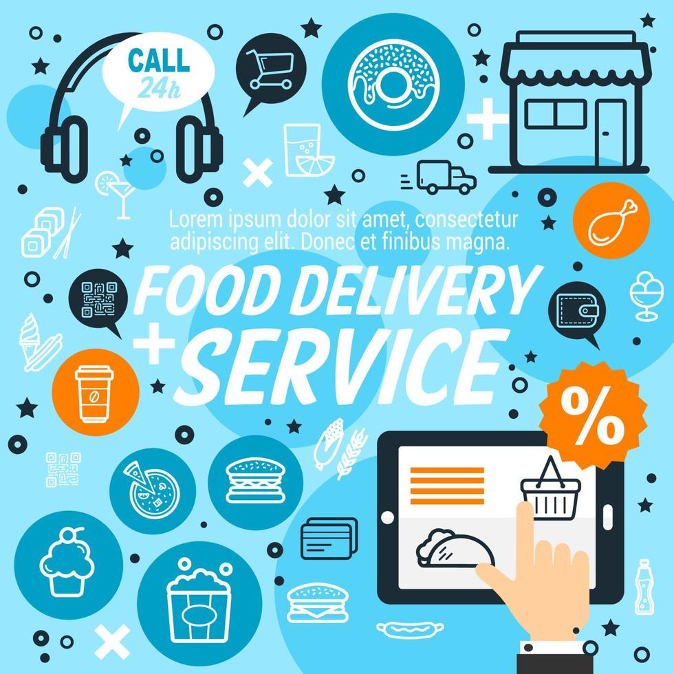 Delivery service of food and drinks, vector
