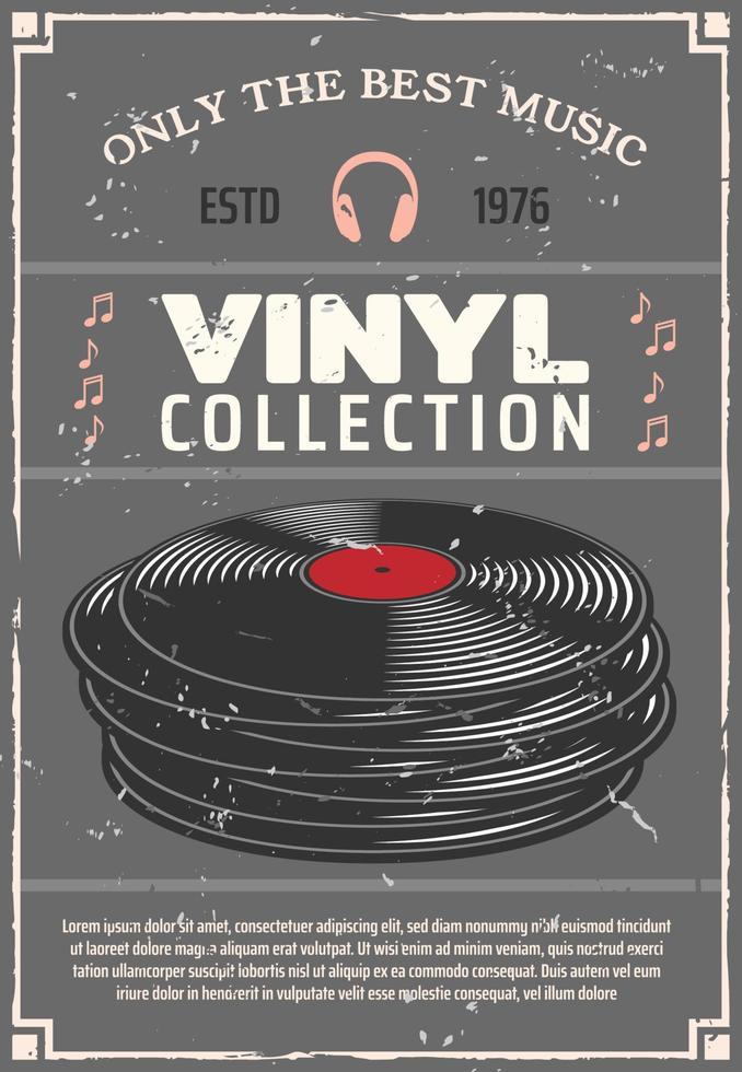 Vinyl records music shop vector retro poster