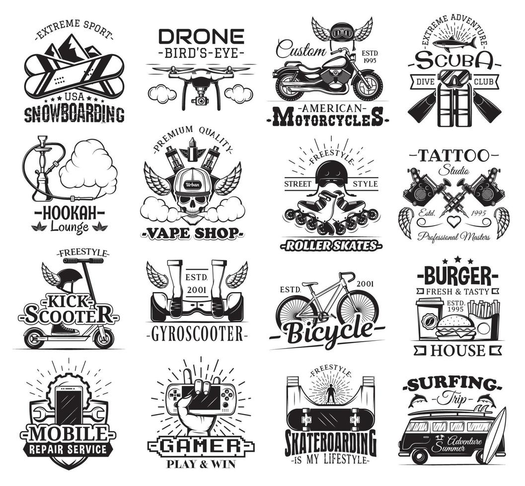Leisure activitity, entertainment and hobby icons vector
