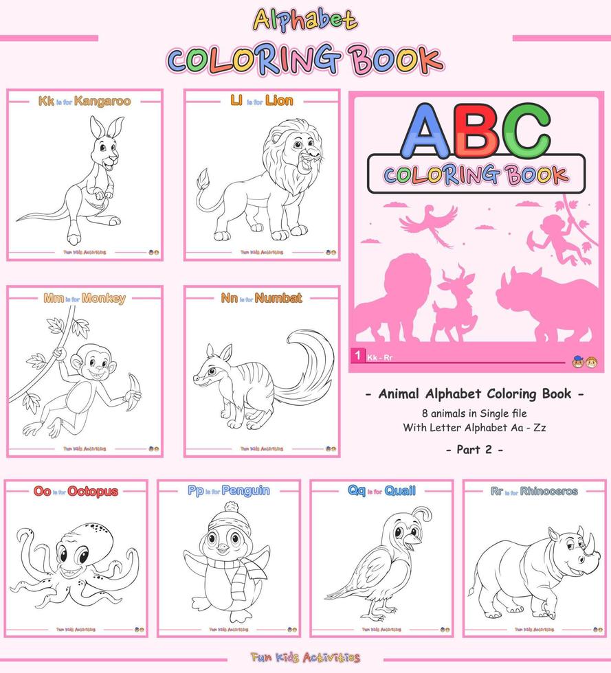alfabeto libro para colorear nivel 1 básico parte 2 8 animales en un archivo vector