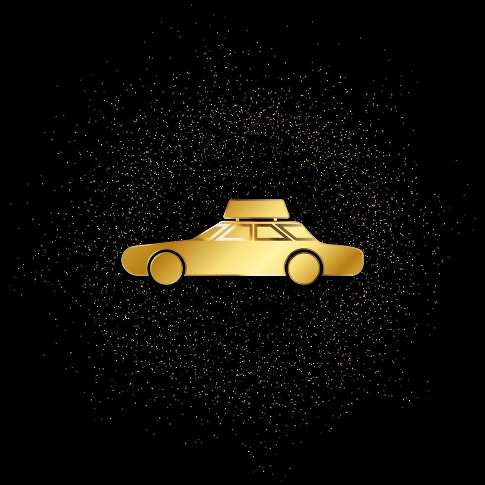 coche, taxi, icono de oro de la cartelera. ilustración vectorial de fondo de partículas doradas. icono de vector de oro