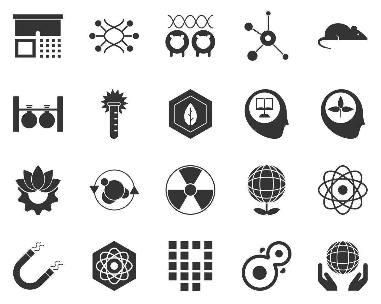 Safe, world. Bioengineering glyph icons set. Biotechnology for health, researching, materials creating. Molecular biology, biomedical and molecular engineering . vector