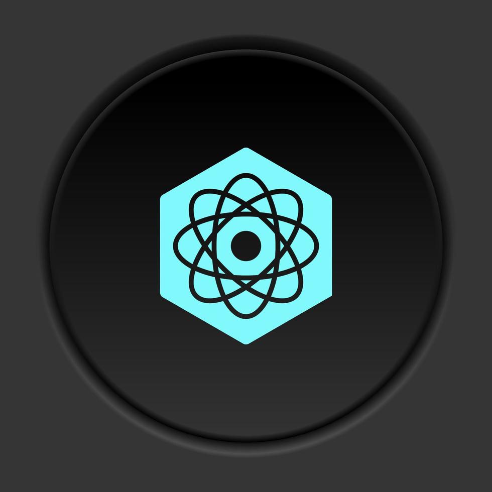 Round button icon, Biotechnology, atom. Button banner round, badge interface for application illustration on dark background vector