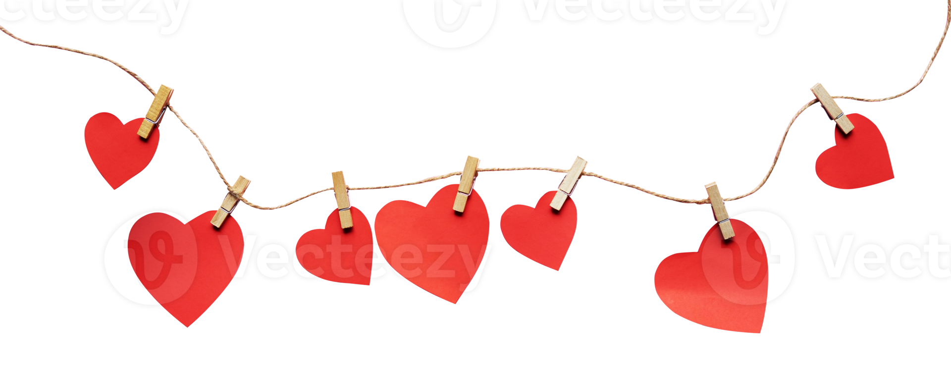 Heart shape paper clipped in rustic rope for romantic background and valentine decoration png