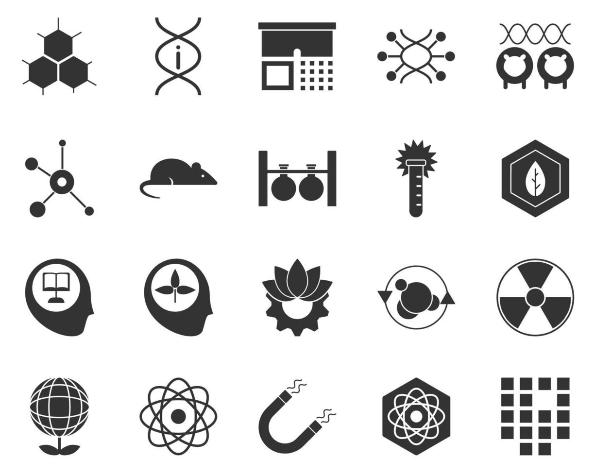 Sequence, biology. Bioengineering glyph icons set. Biotechnology for health, researching, materials creating. Molecular biology, biomedical and molecular engineering . vector