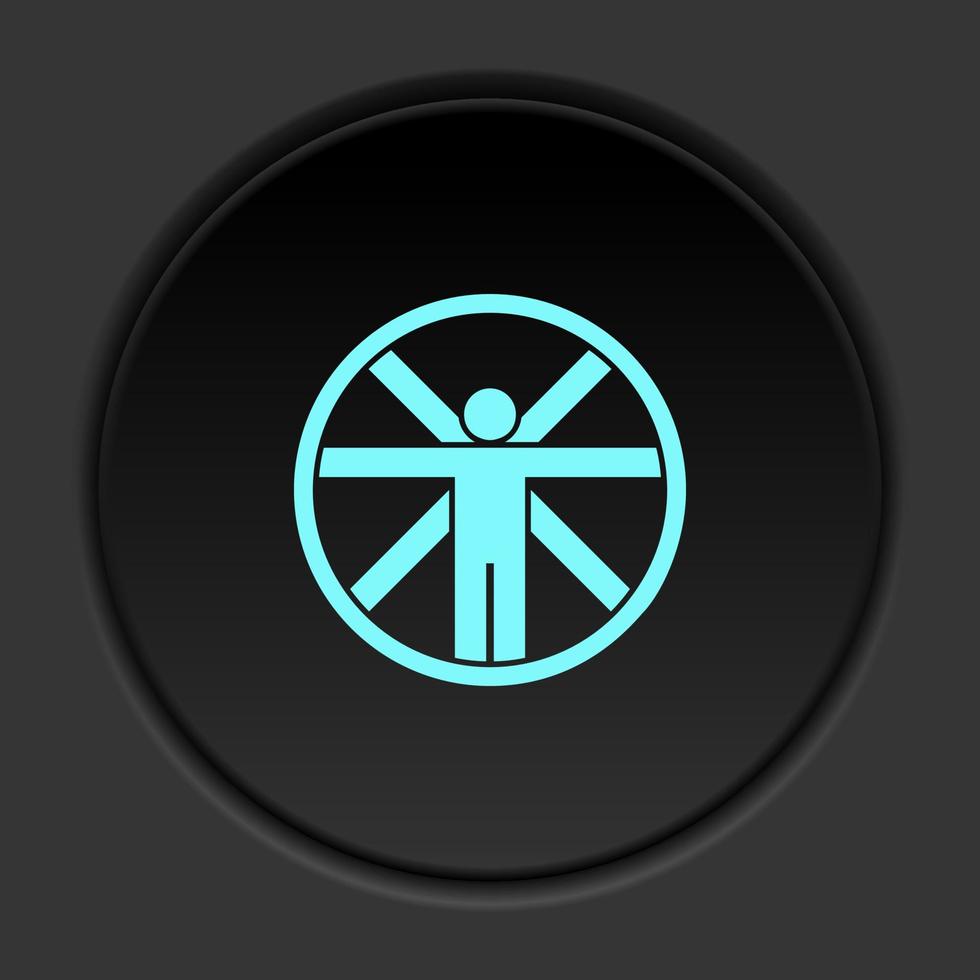 Round button icon, Vitruvian, man. Button banner round, badge interface for application illustration on dark background vector