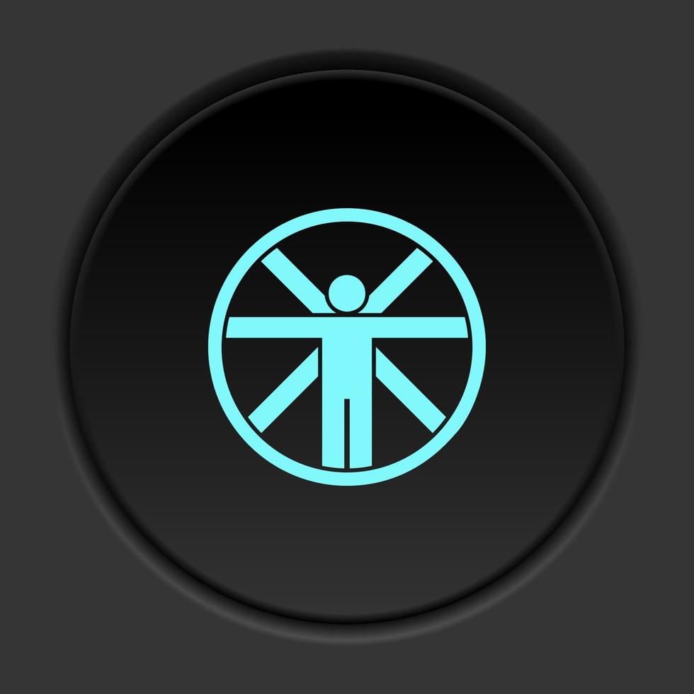 Round button icon, Vitruvian, man. Button banner round, badge interface for application illustration on dark background vector