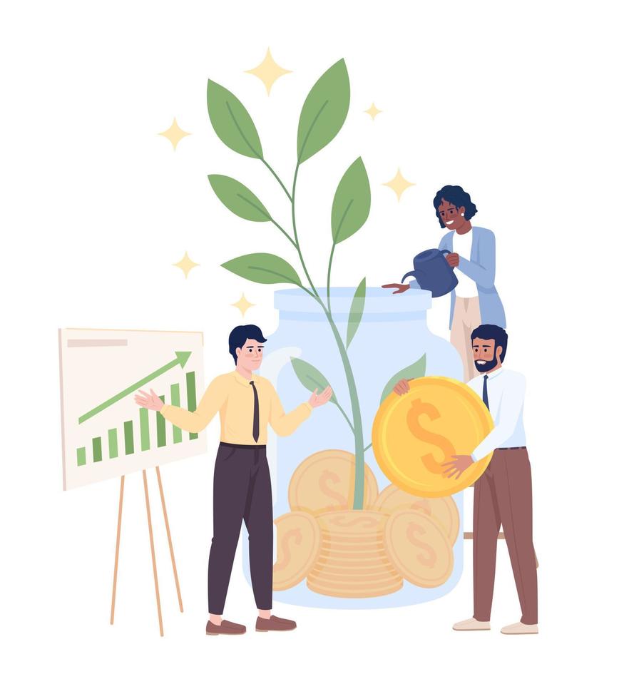 Financial team success semi flat color vector characters