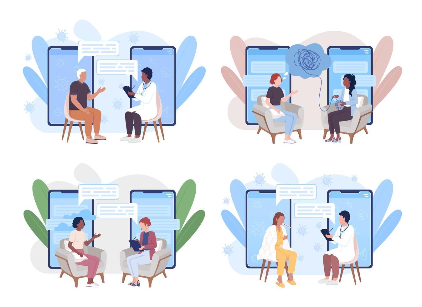 Online appointment flat concept vector illustration set