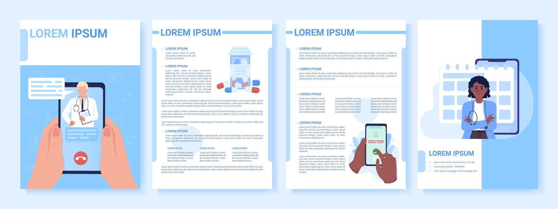 plantilla de folleto de vector plano en línea de servicios clínicos