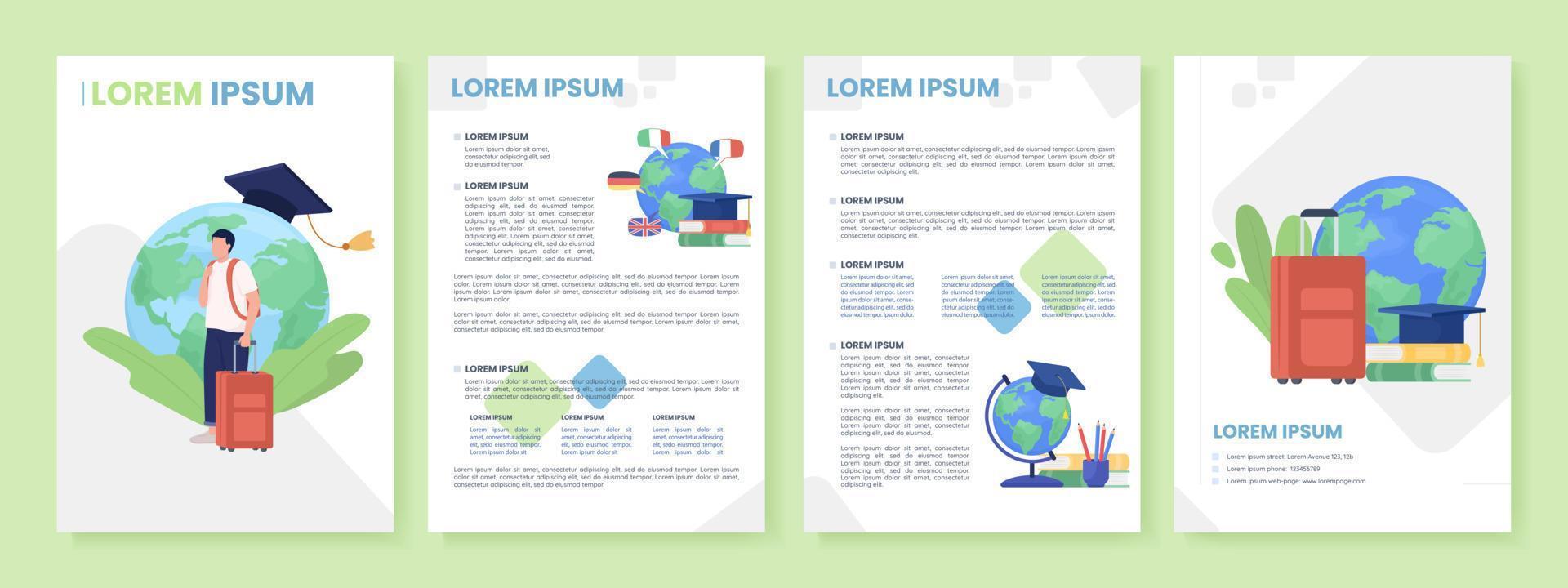 plantilla de folleto de vector plano de estudiante viajero