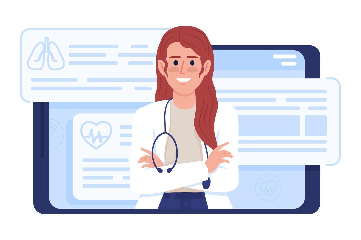 Therapist in tablet flat concept vector illustration