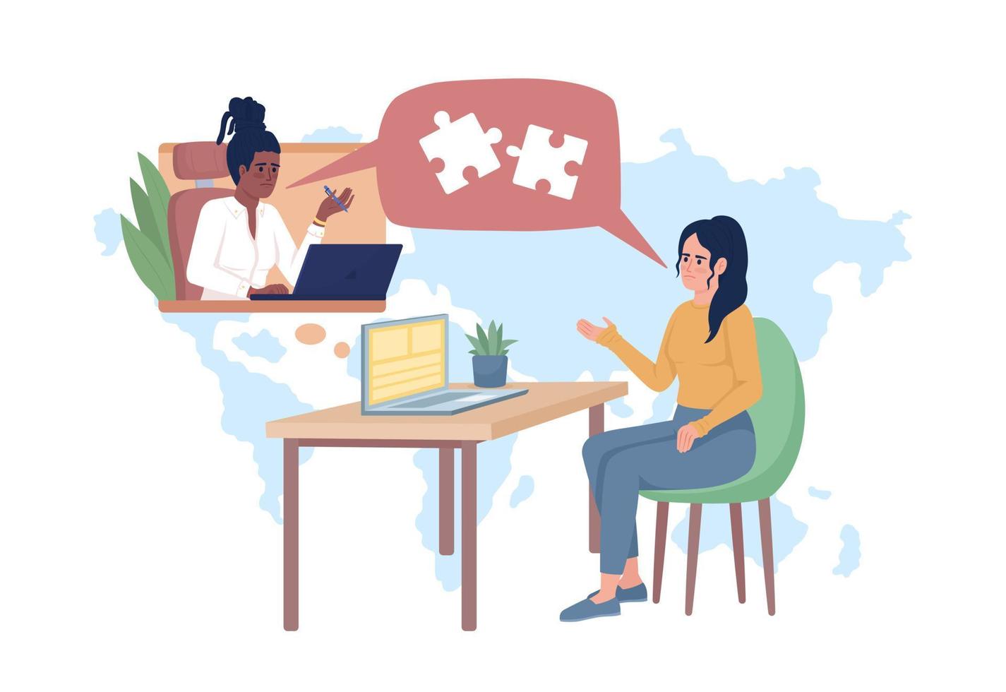 Lacking team bonding 2D vector isolated illustration. Colleagues facing digital miscommunication flat characters on cartoon background. Colorful editable scene for mobile, website, presentation