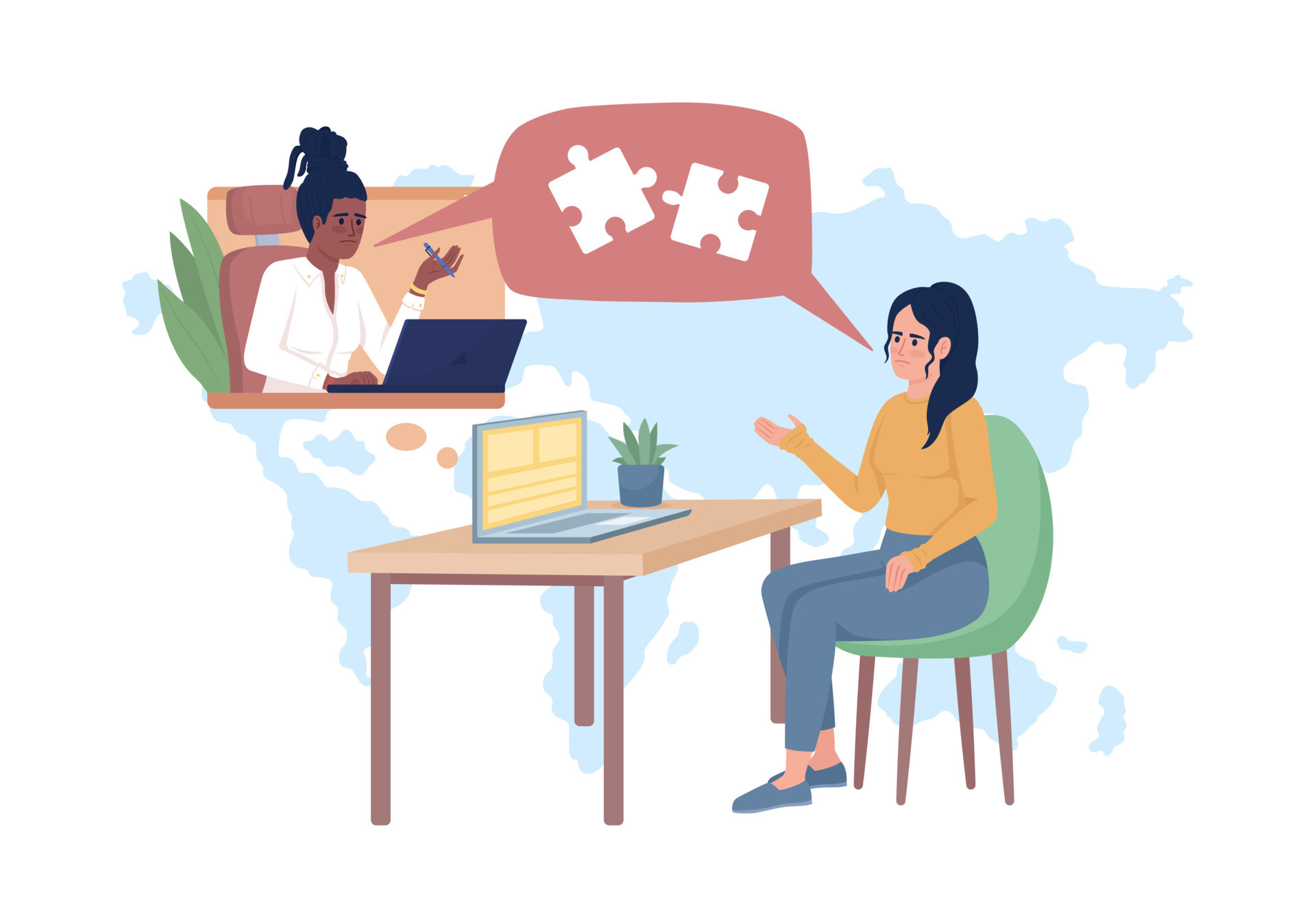 Lacking team bonding 2D vector isolated illustration Colleagues facing