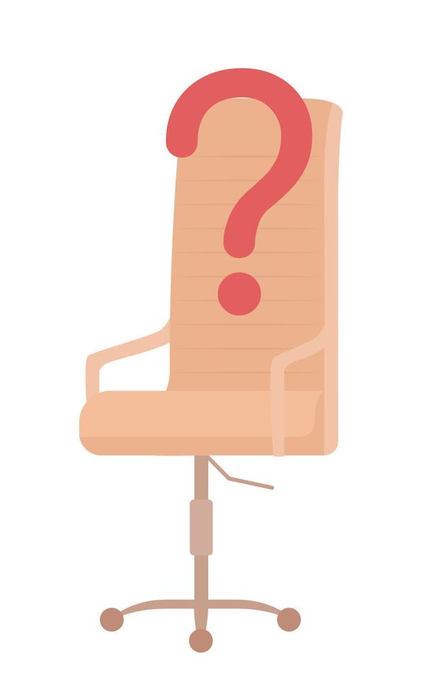 Vacant job position semi flat color vector element. Office chair with question. Editable concept. Full sized object on white. Simple cartoon style illustration for web graphic design and animation