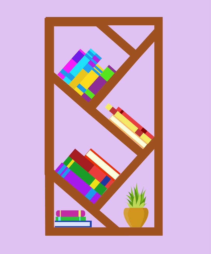 estanterías con ilustración vectorial de libros, estanterías aisladas, estantería, estanterías únicas para biblioteca y diseño minimalista, estante para libros para librería y biblioteca vector