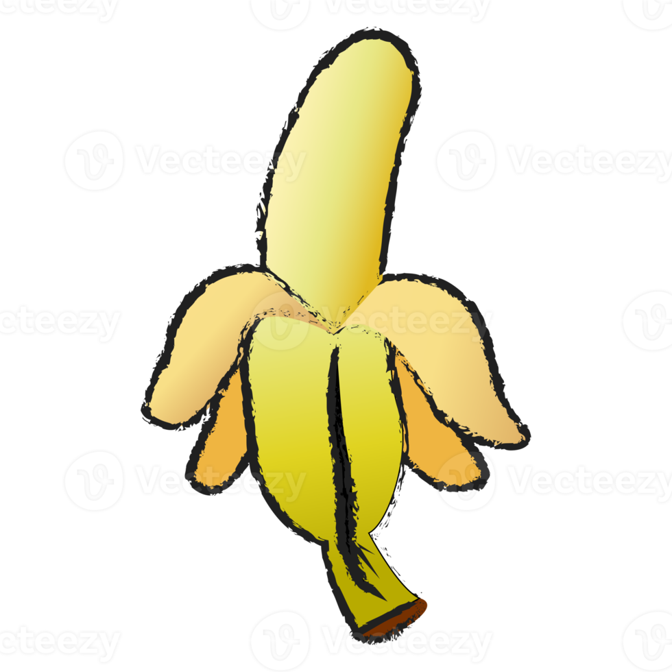 Ripe banana isolated on transparent background , fruit line art isolated png