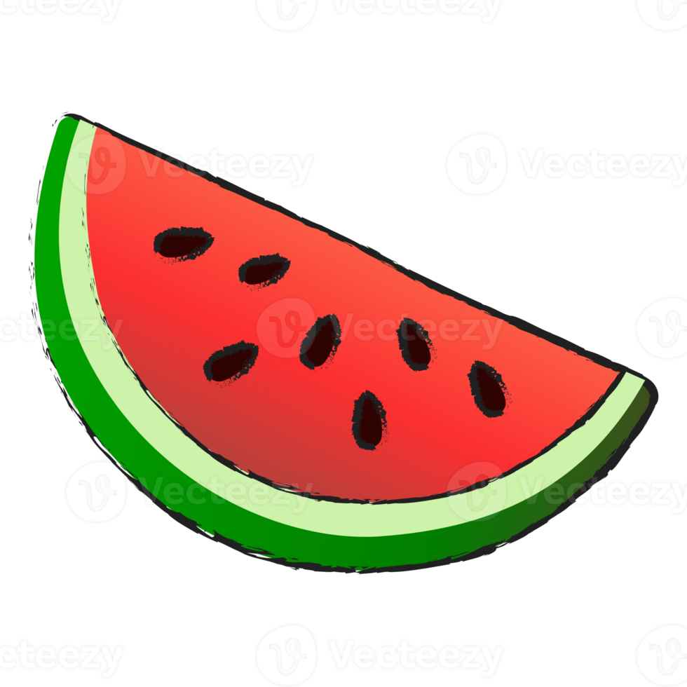 Watermelon half slice isolated on transparent background , fruit line art isolated png
