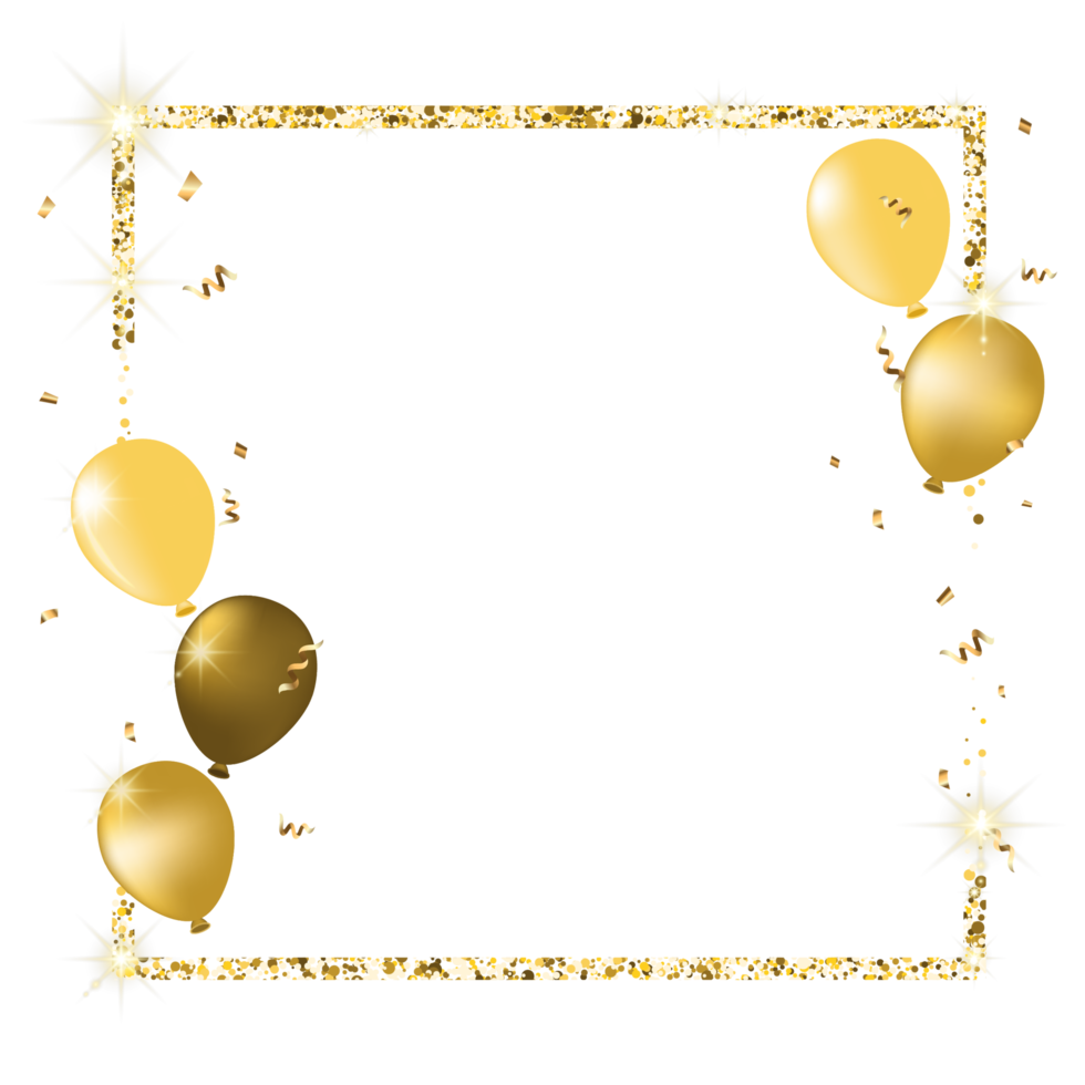 Balloon and Confetti Frame in Gold Color png