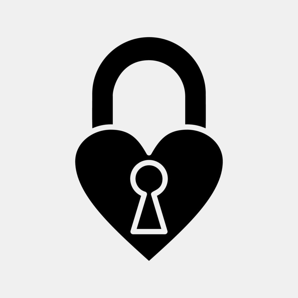 Icon heart shaped padlock. Valentine day celebration elements. Icons in glyph style. Good for prints, posters, logo, party decoration, greeting card, etc. vector