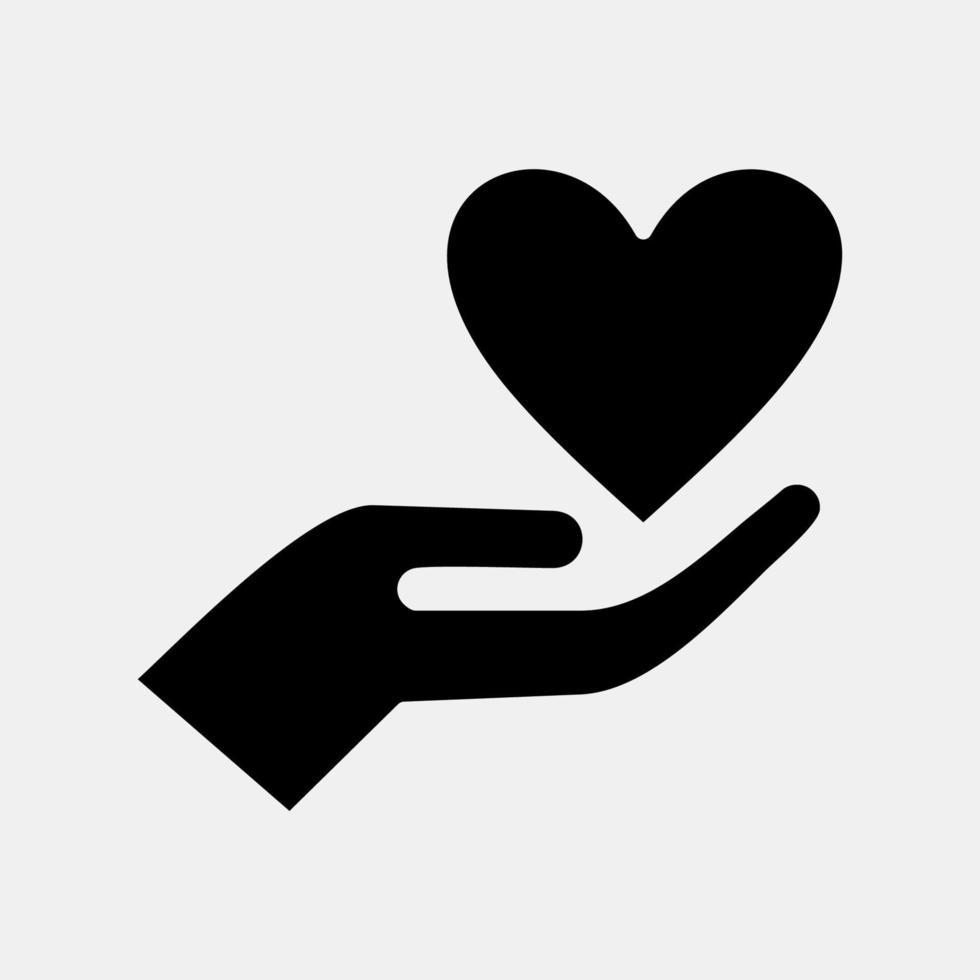 icono de la mano y el corazón. elementos de celebración del día de san valentín. iconos en estilo glifo. bueno para impresiones, carteles, logotipos, decoración de fiestas, tarjetas de felicitación, etc. vector