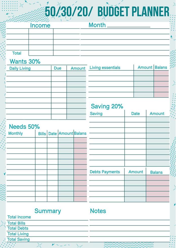 50.30.20 budget planner vector