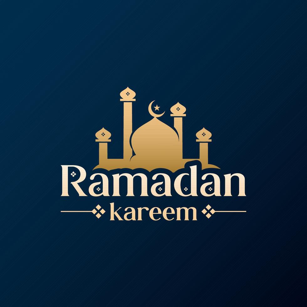 ramadan karem logo design with golden luxury mosque silhouette, religious design, islamic, mosque, dome, building, place of worship vector