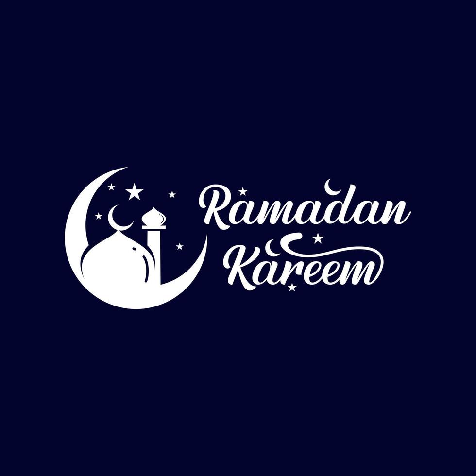 ramadan kareem calligraphy logo design, islamic logo design with crescent moon and mosque vector