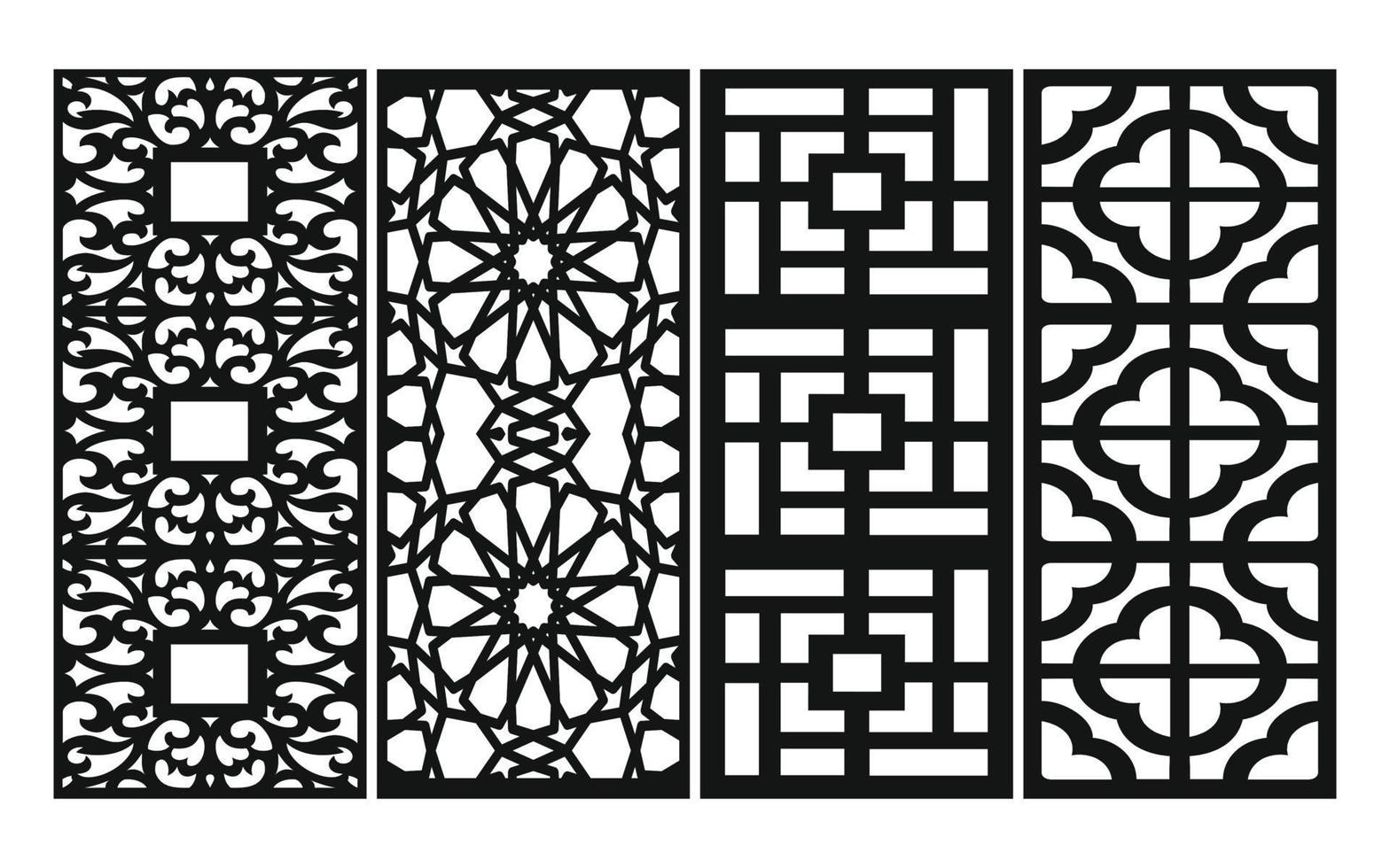 Black patterns with white background, Islamic vectors with floral panels for CNC laser cutting