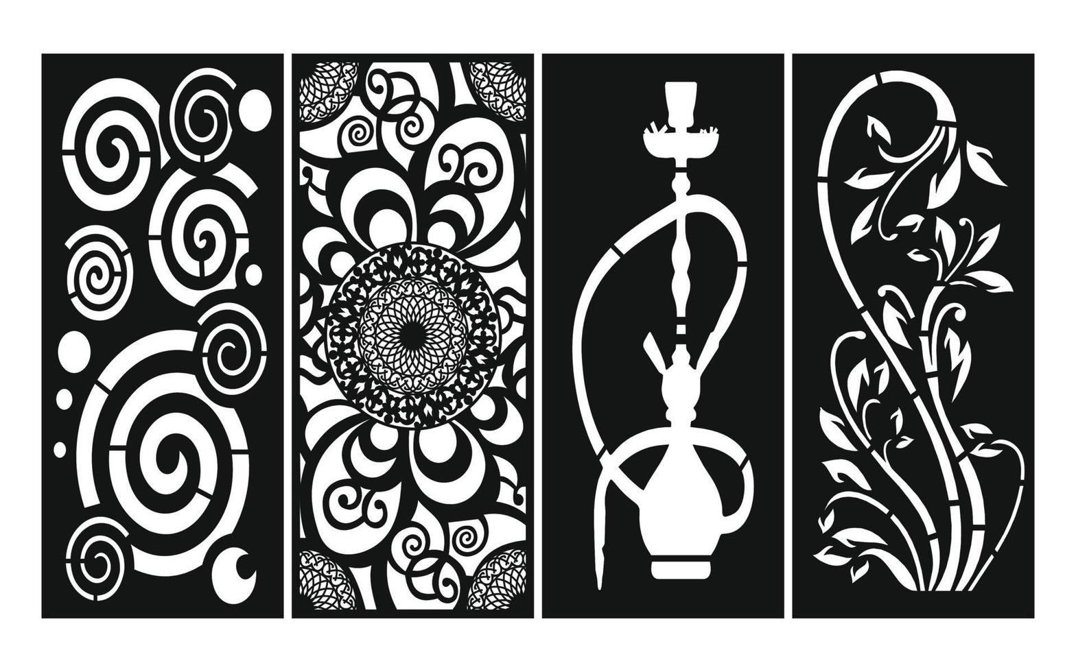 Black patterns with white background, Islamic vectors with floral panels for CNC laser cutting
