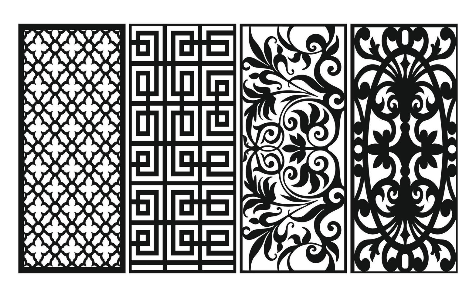 Black patterns with white background, Islamic vectors with floral panels for CNC laser cutting