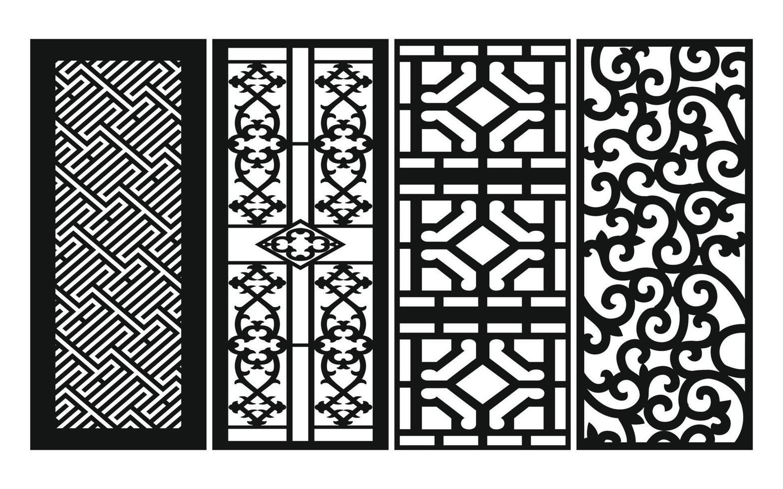 patrones negros con fondo blanco, vectores islámicos con paneles florales para corte láser cnc