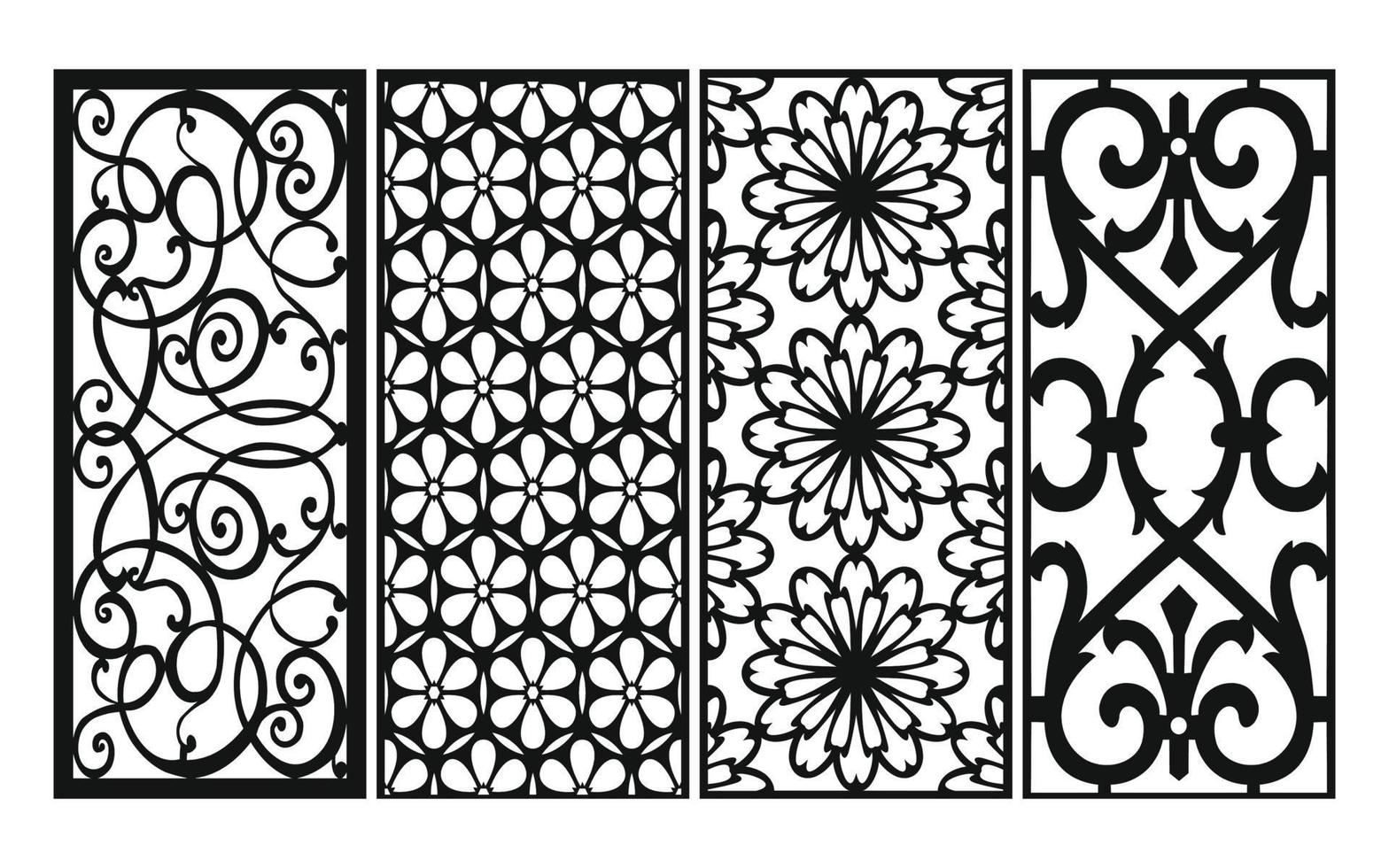 Black patterns with white background, Islamic vectors with floral panels for CNC laser cutting