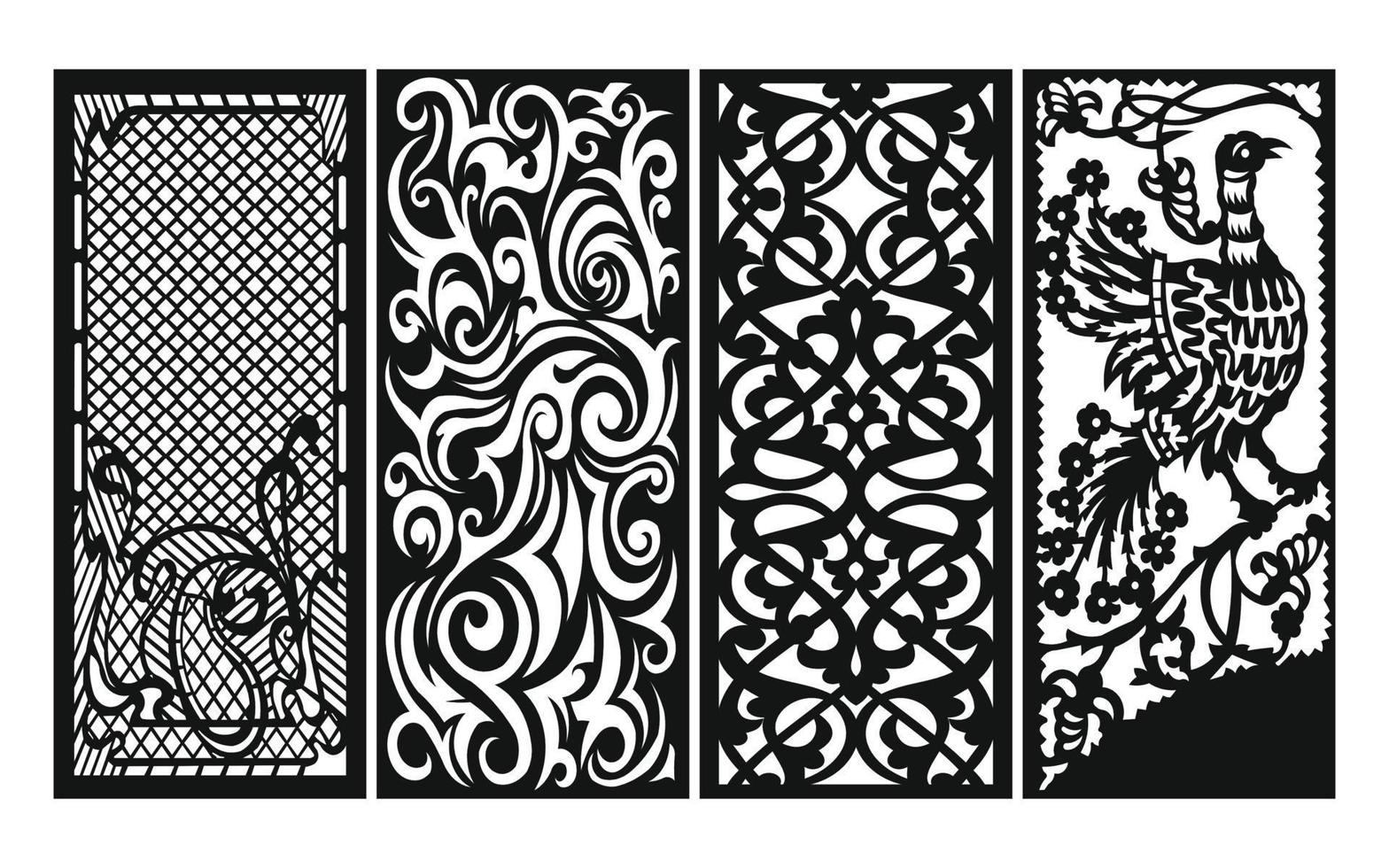 patrones negros con fondo blanco, vectores islámicos con paneles florales para corte láser cnc